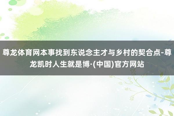 尊龙体育网本事找到东说念主才与乡村的契合点-尊龙凯时人生就是博·(中国)官方网站