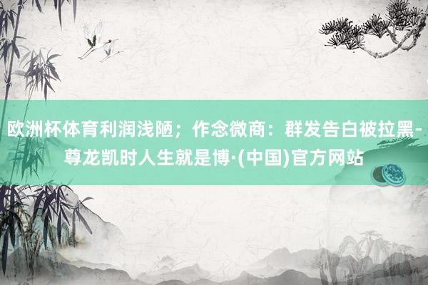 欧洲杯体育利润浅陋；作念微商：群发告白被拉黑-尊龙凯时人生就是博·(中国)官方网站
